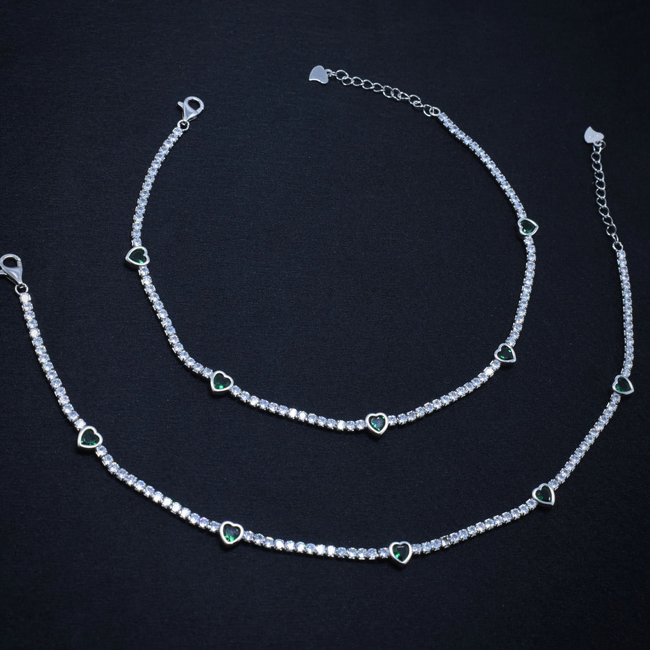 Green Heart Silver Anklet