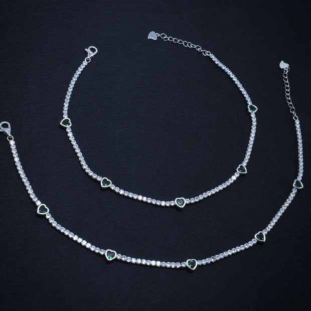 Green Heart Silver Anklet