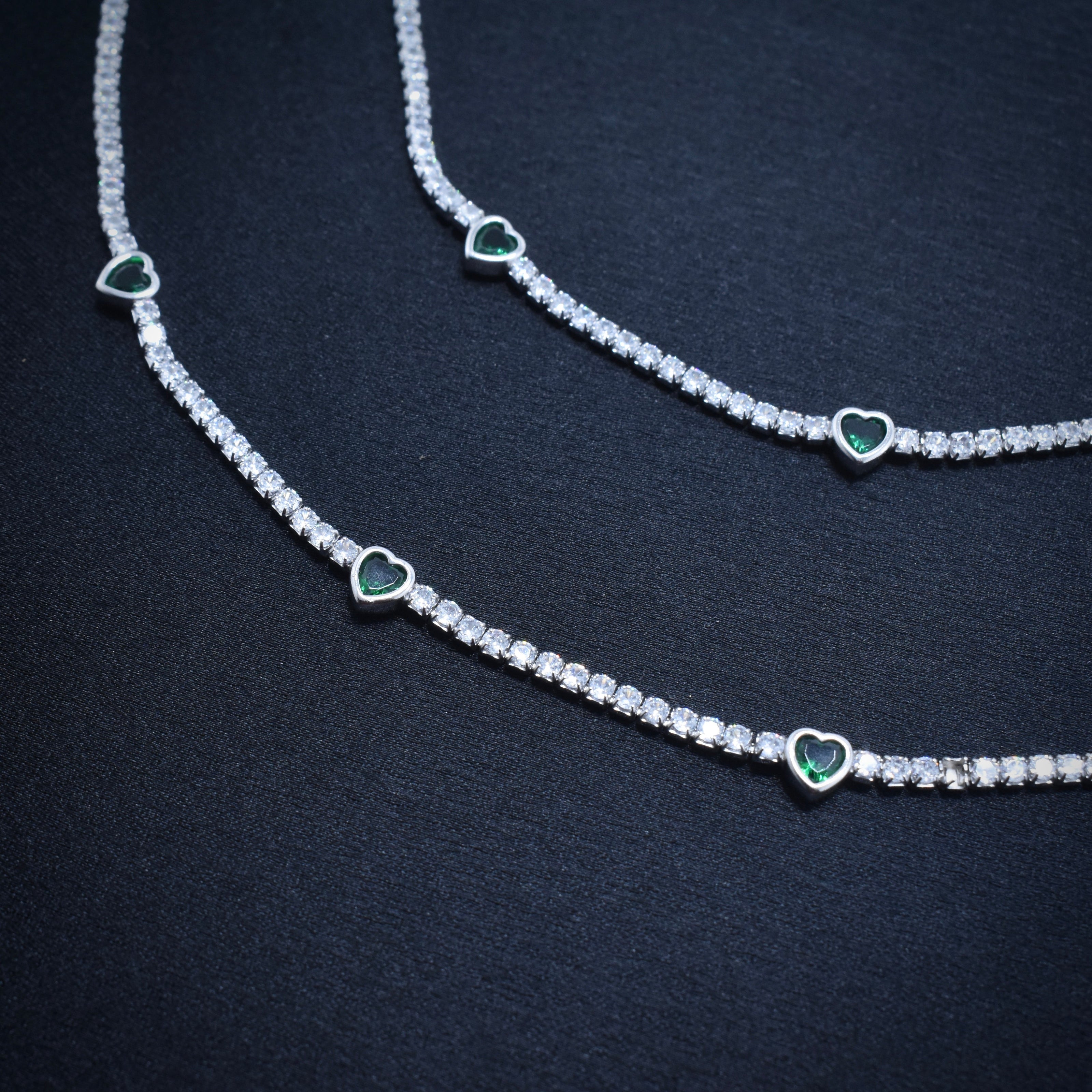 Green Heart Silver Anklet
