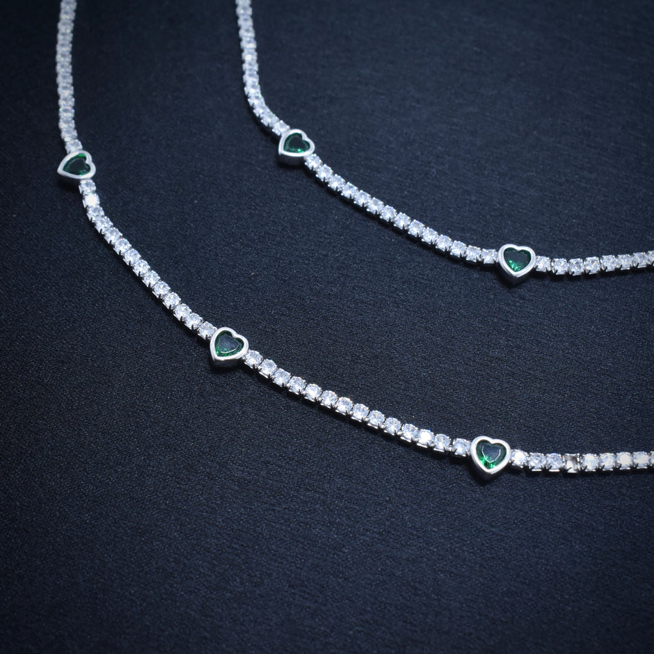 Green Heart Silver Anklet