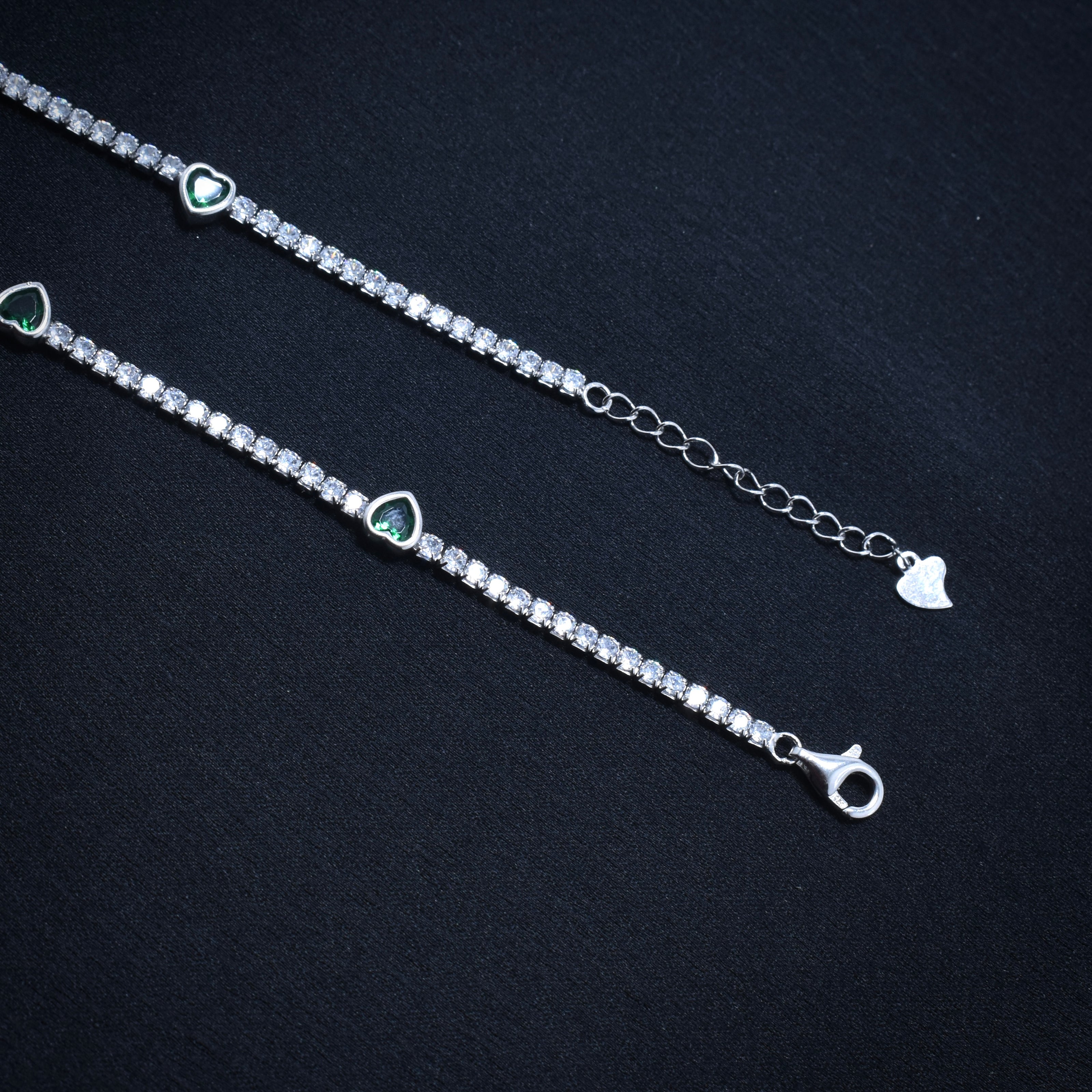 Emerald Heart 925 Silver Anklet