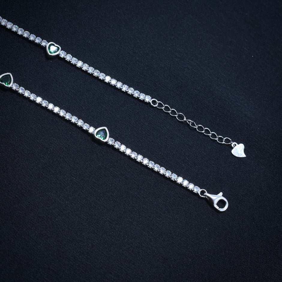 Emerald Heart 925 Silver Anklet