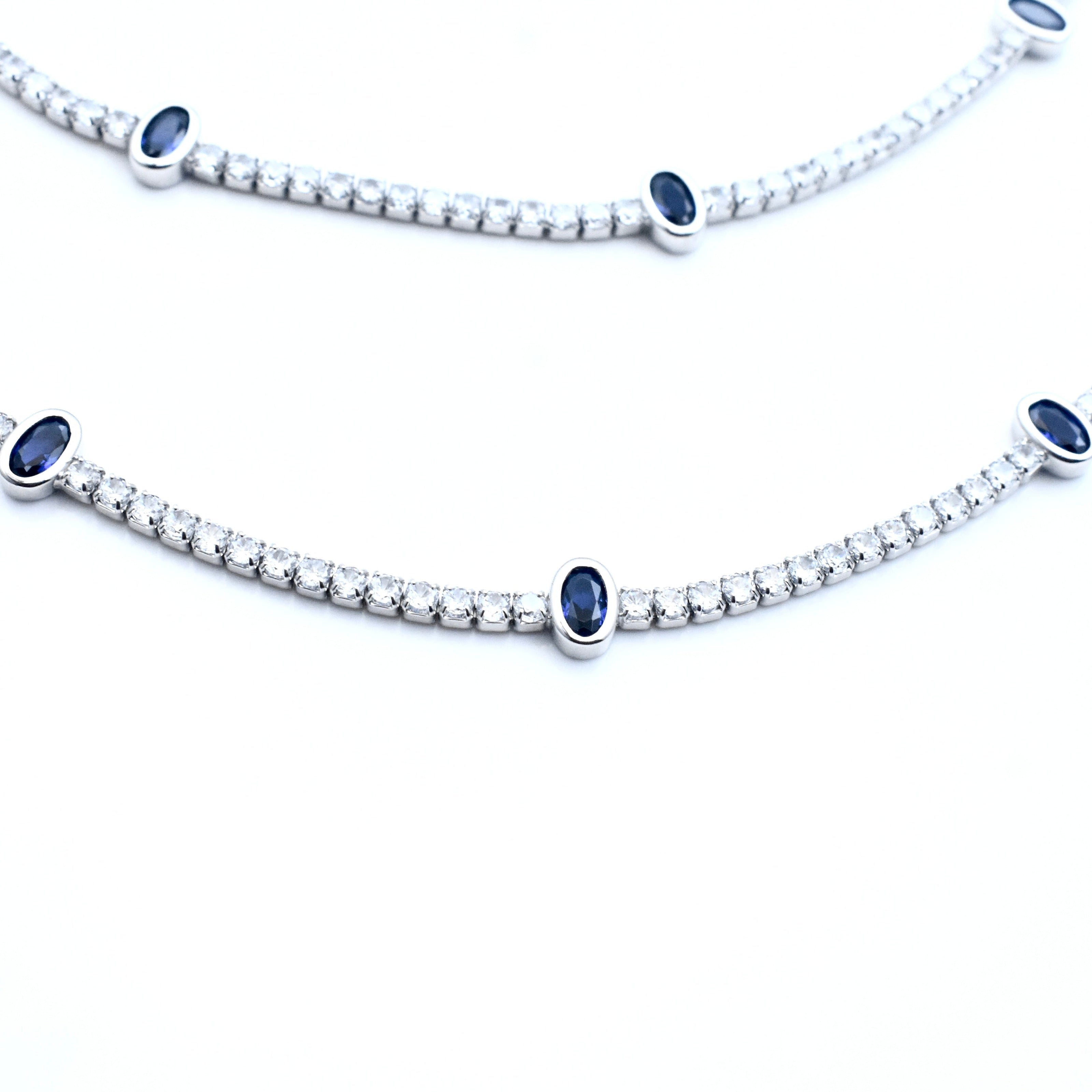 Blue Oval Stone Silver Anklet