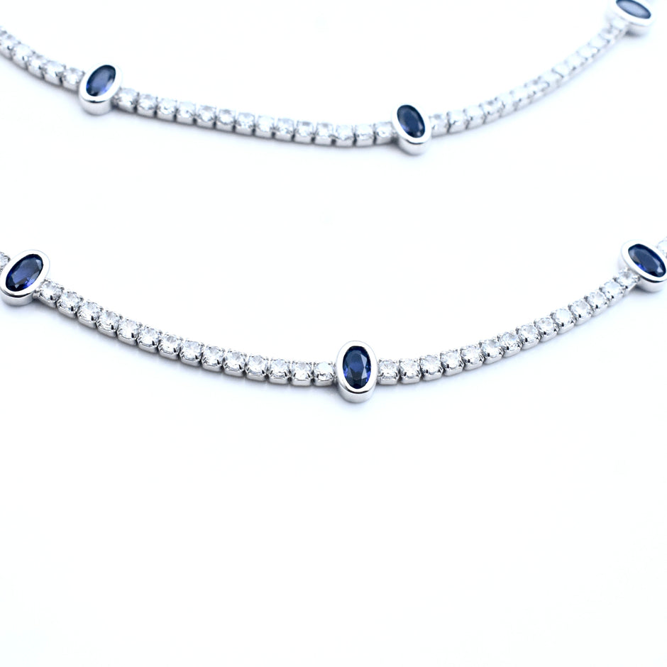 Blue Oval Stone Silver Anklet