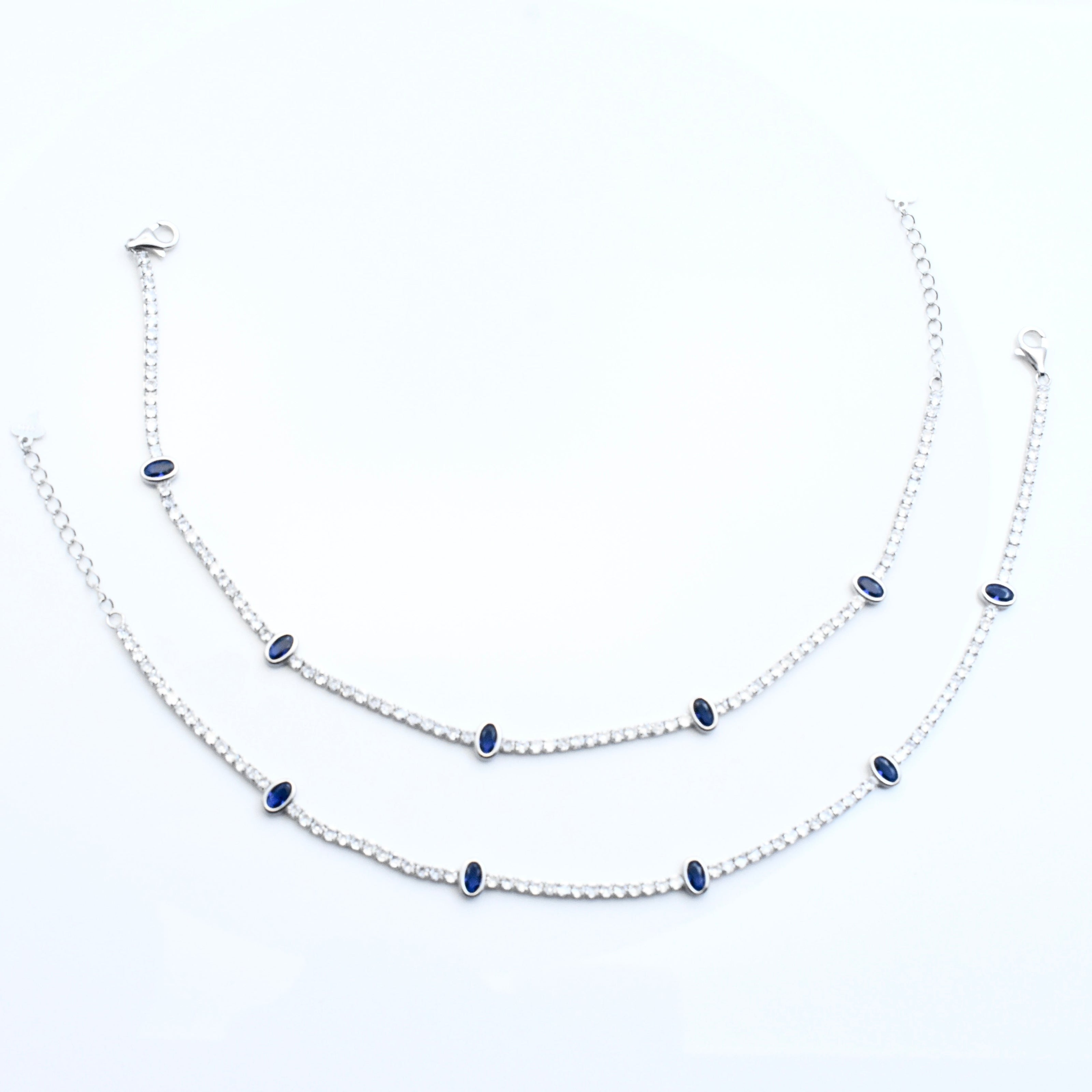 Blue Oval Stone Silver Anklet