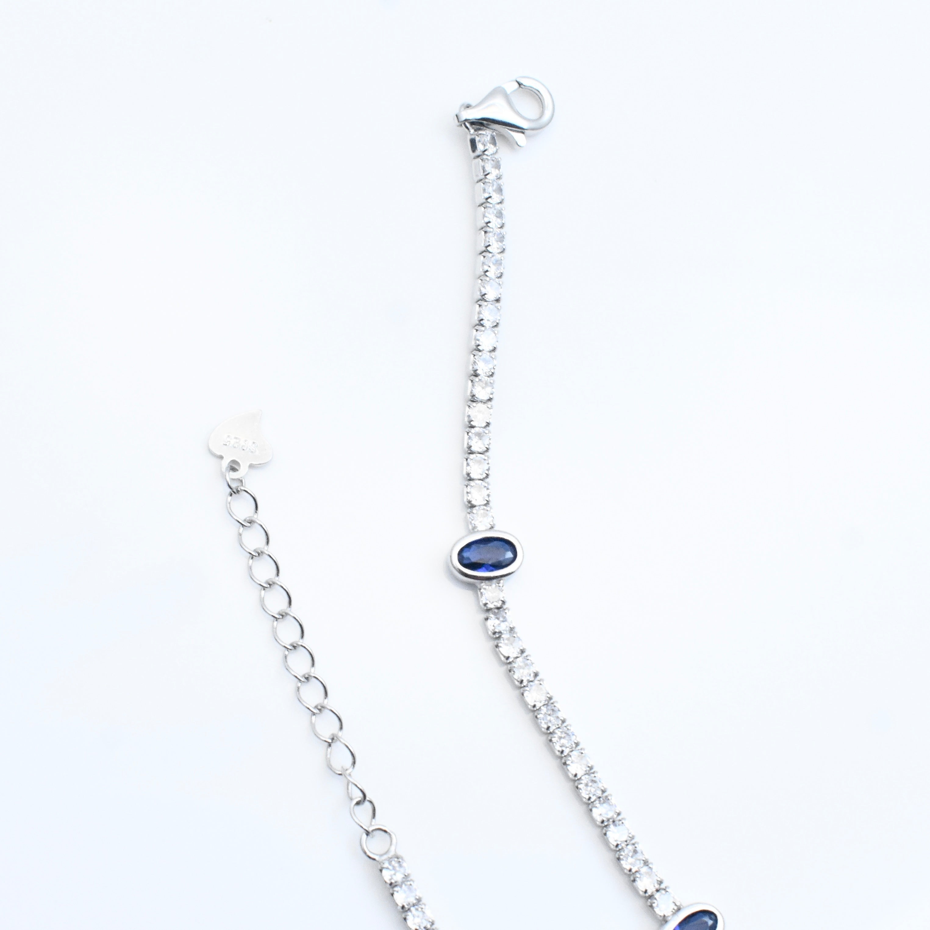 Blue Oval Stone Silver Anklet