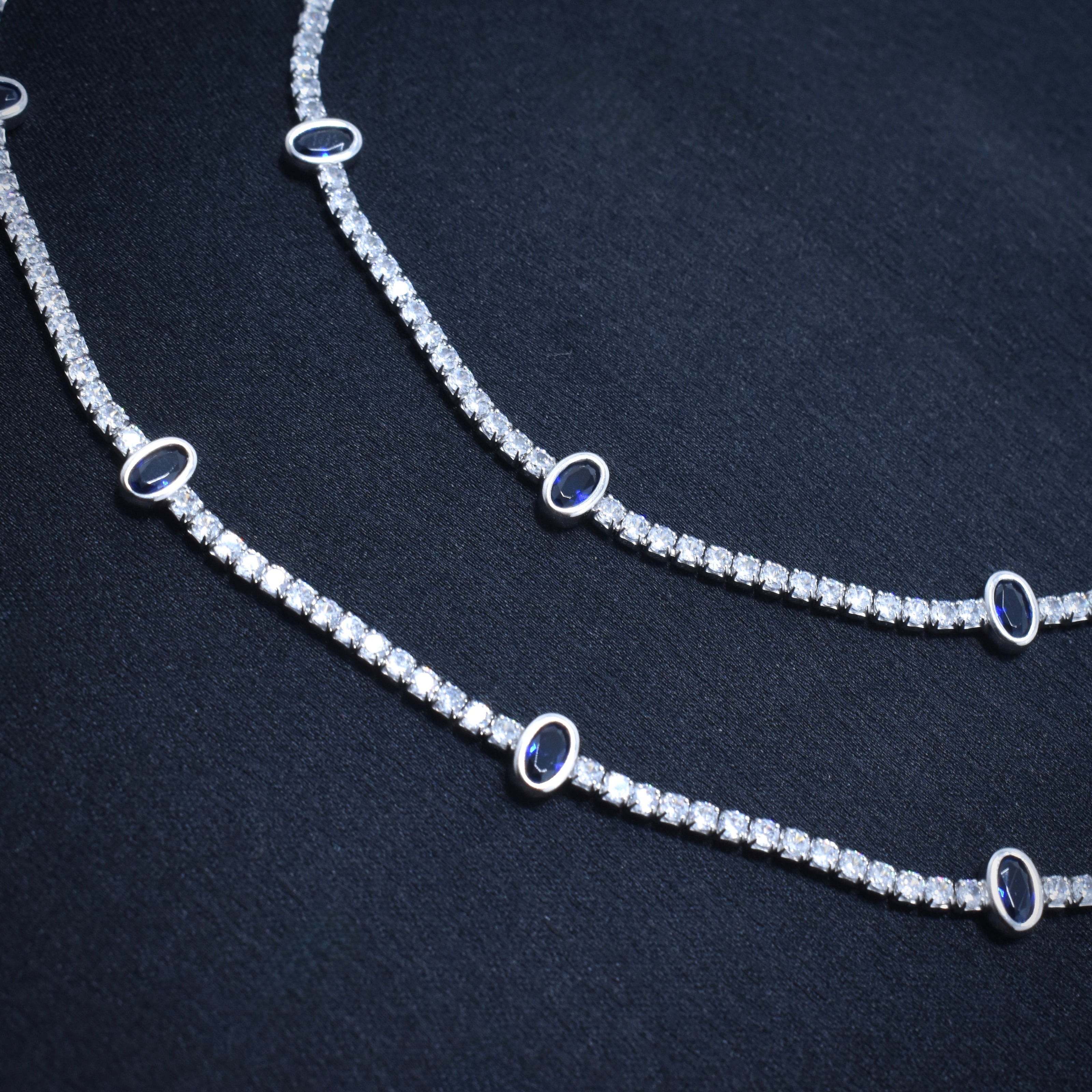 Blue Oval Stone Silver Anklet