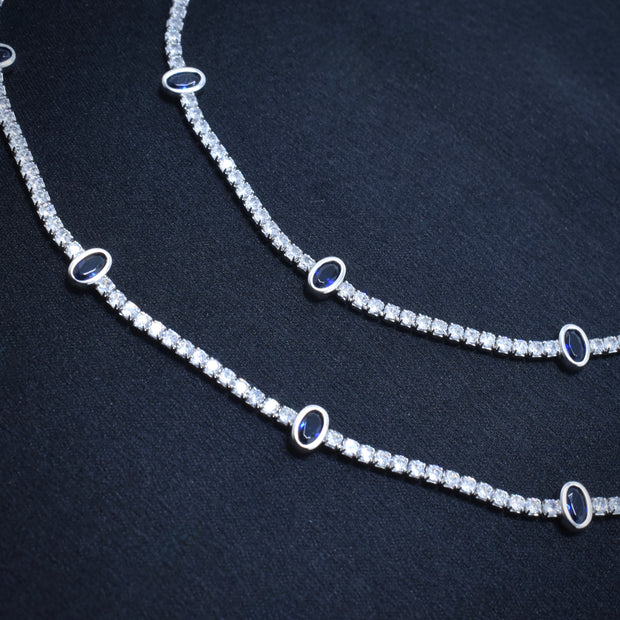 Blue Oval Stone Silver Anklet