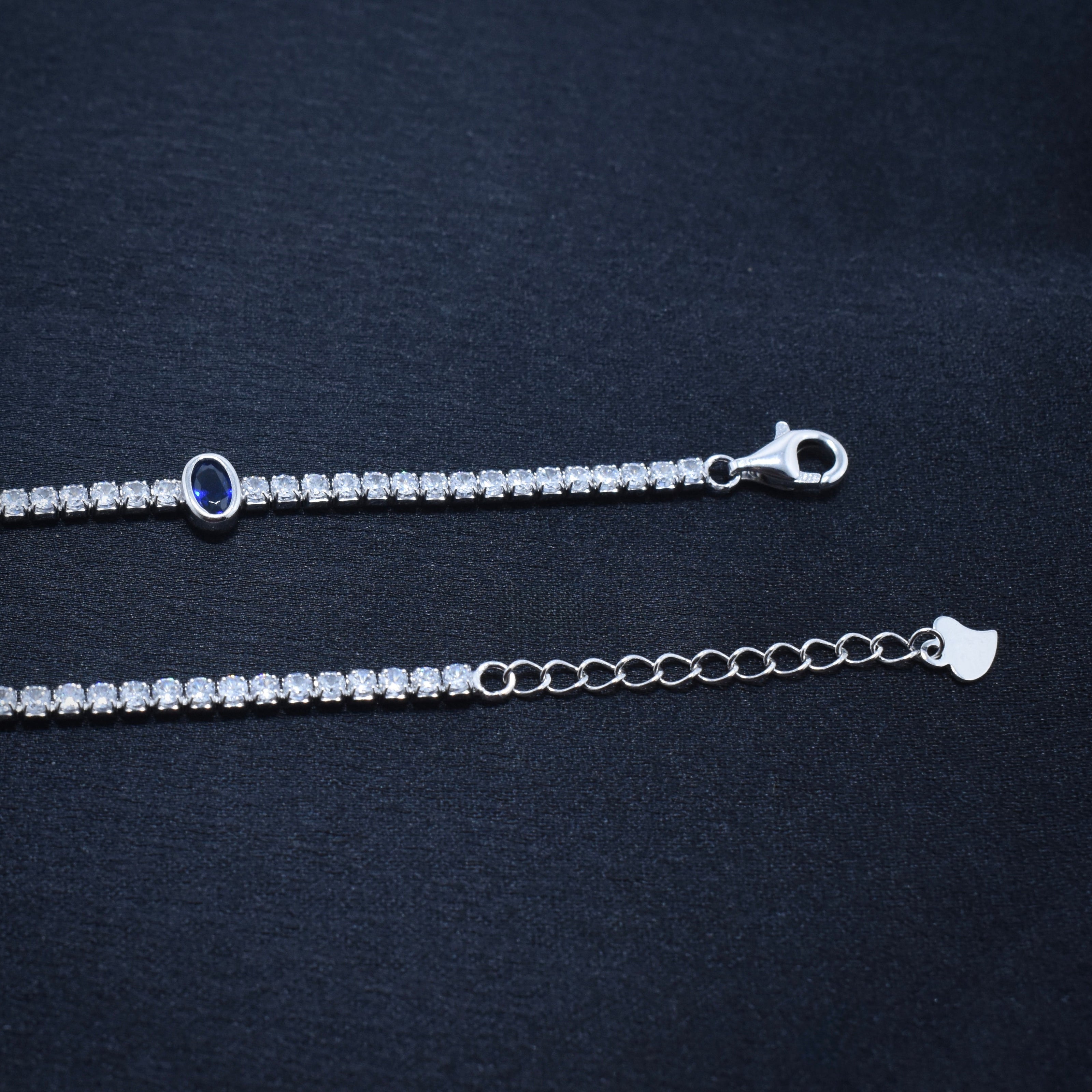 Blue Oval Stone Silver Anklet