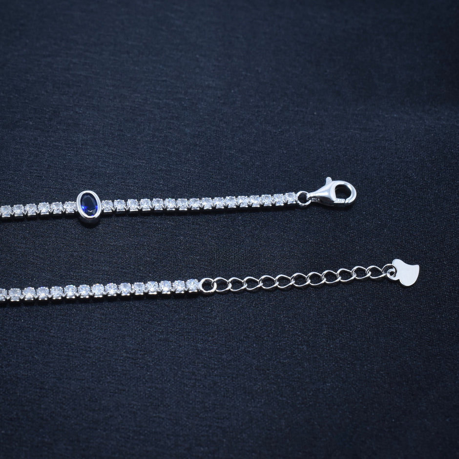 Blue Oval Stone Silver Anklet