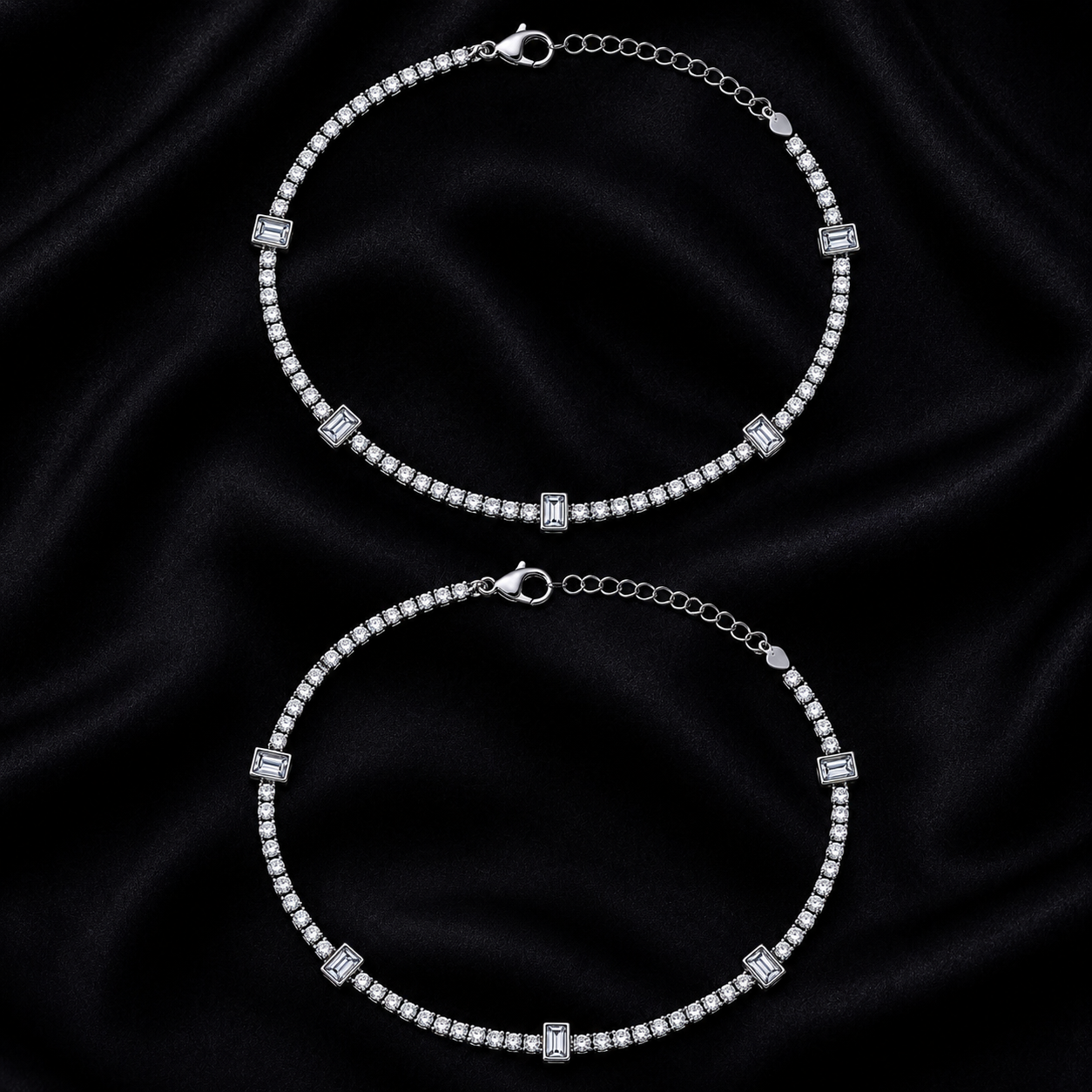 Crystal Baguette 925 Silver Anklet