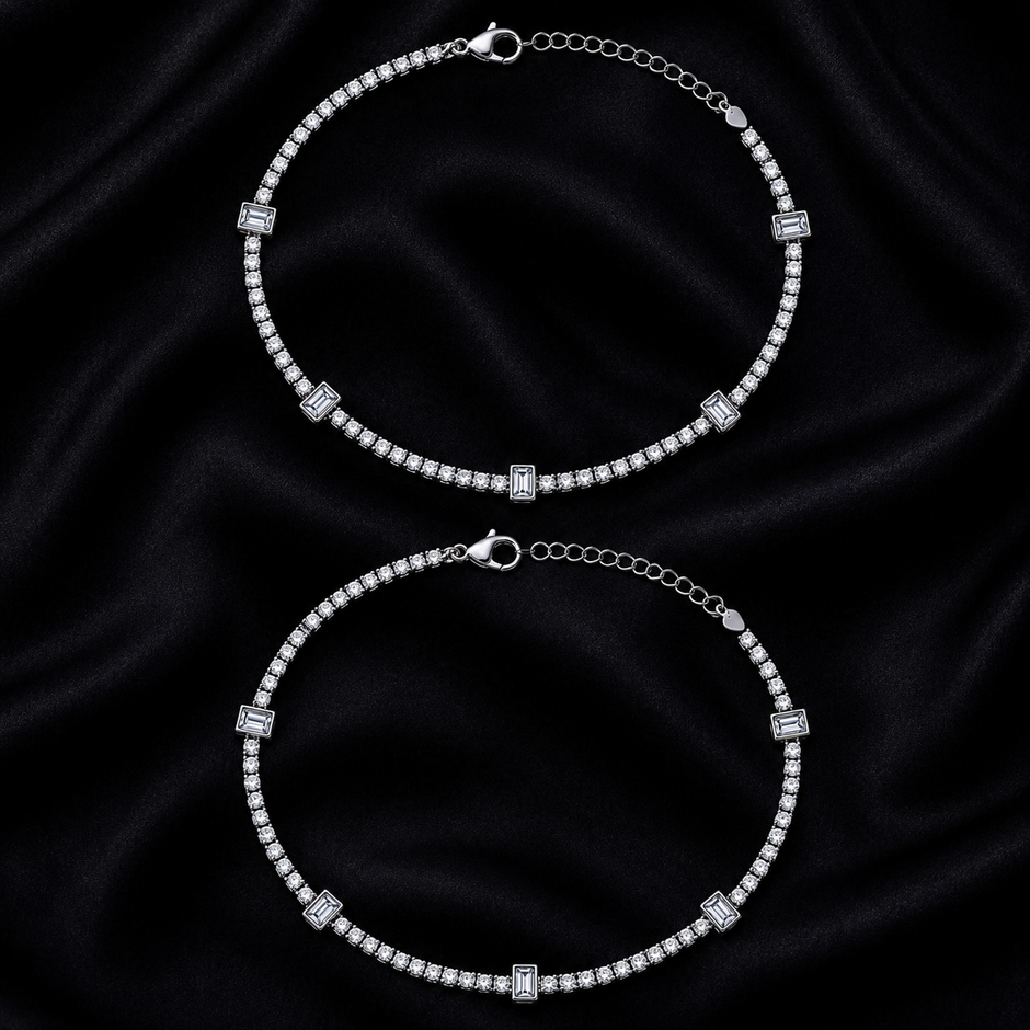 Crystal Baguette 925 Silver Anklet