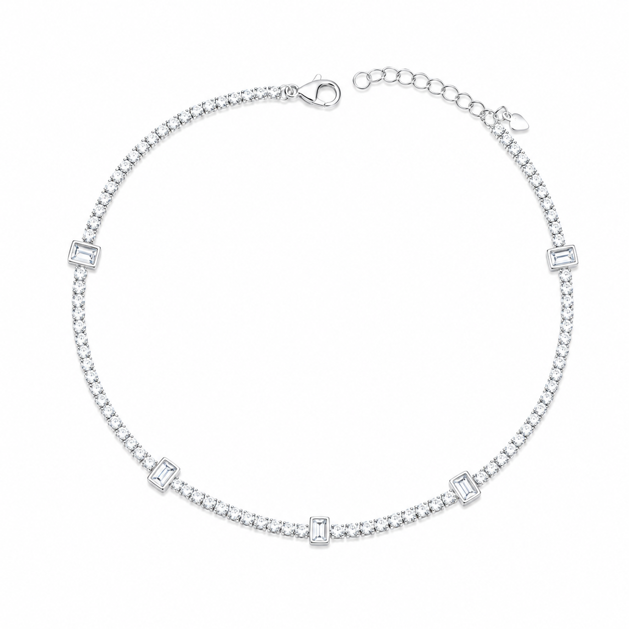 Crystal Baguette 925 Silver Anklet