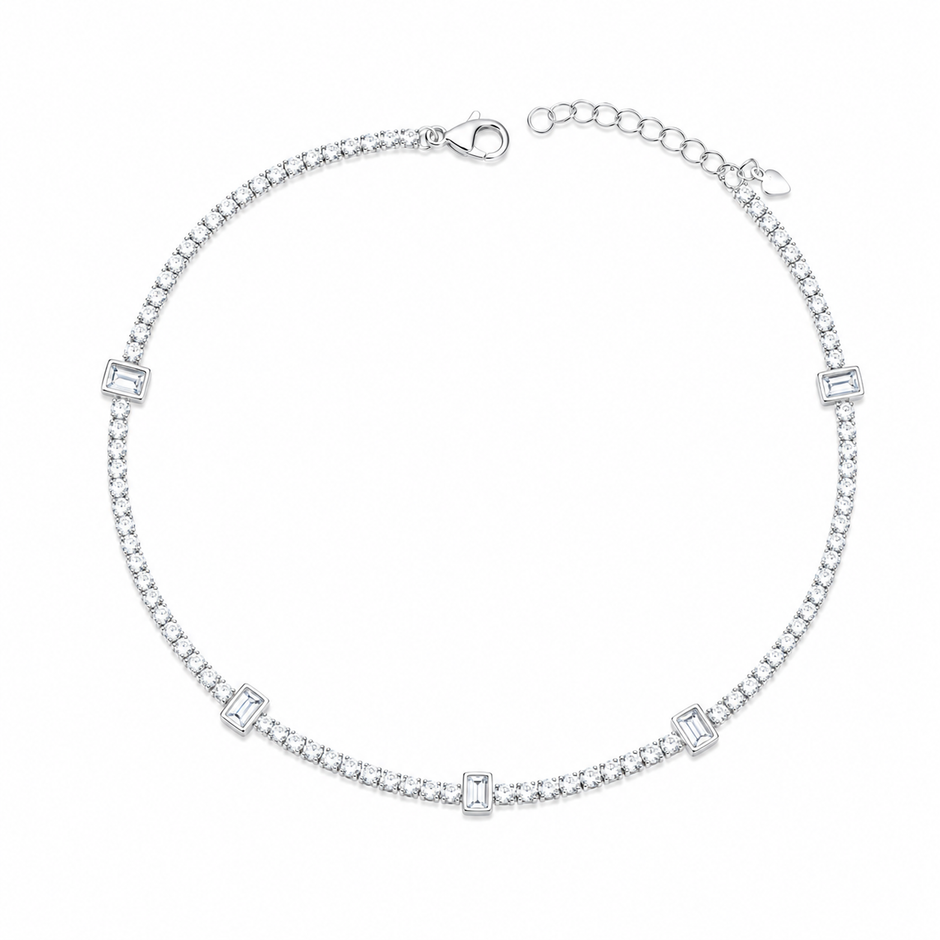 Crystal Baguette 925 Silver Anklet