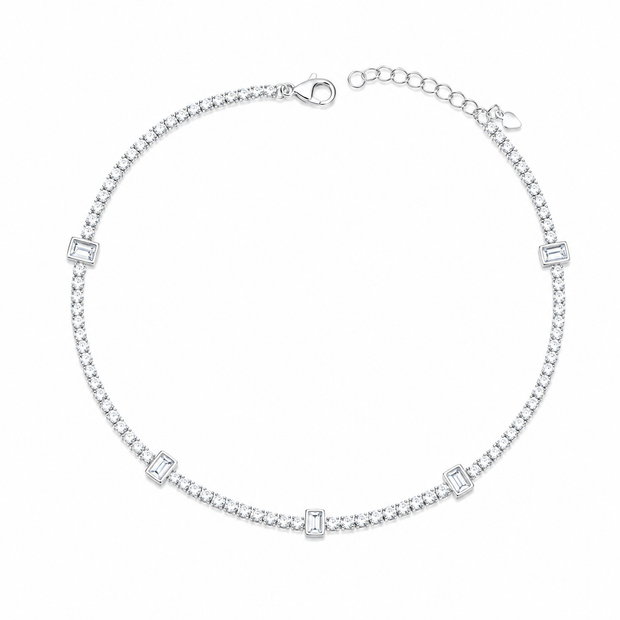 Crystal Baguette 925 Silver Anklet