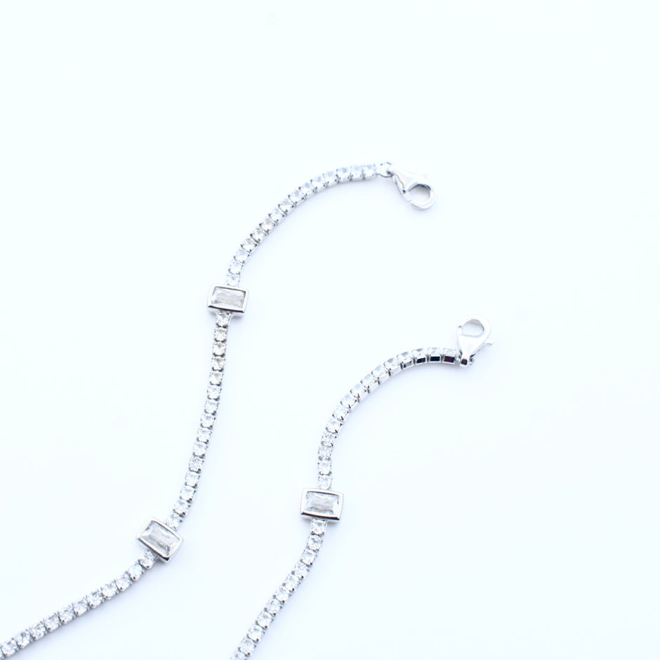 Rectangle Stone Silver Anklet