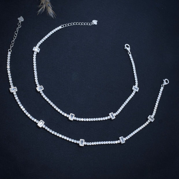 Rectangle Stone Silver Anklet