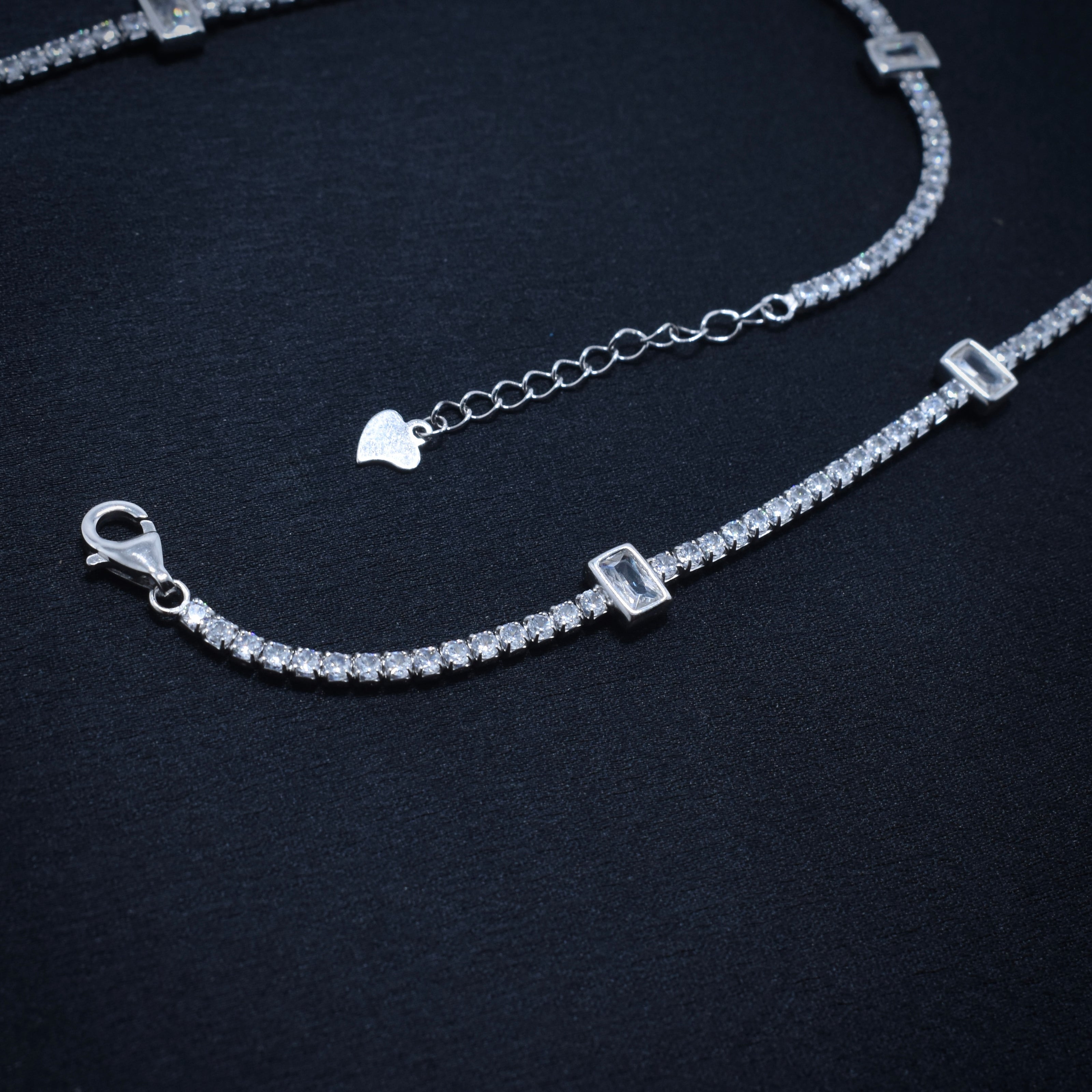 Crystal Baguette 925 Silver Anklet