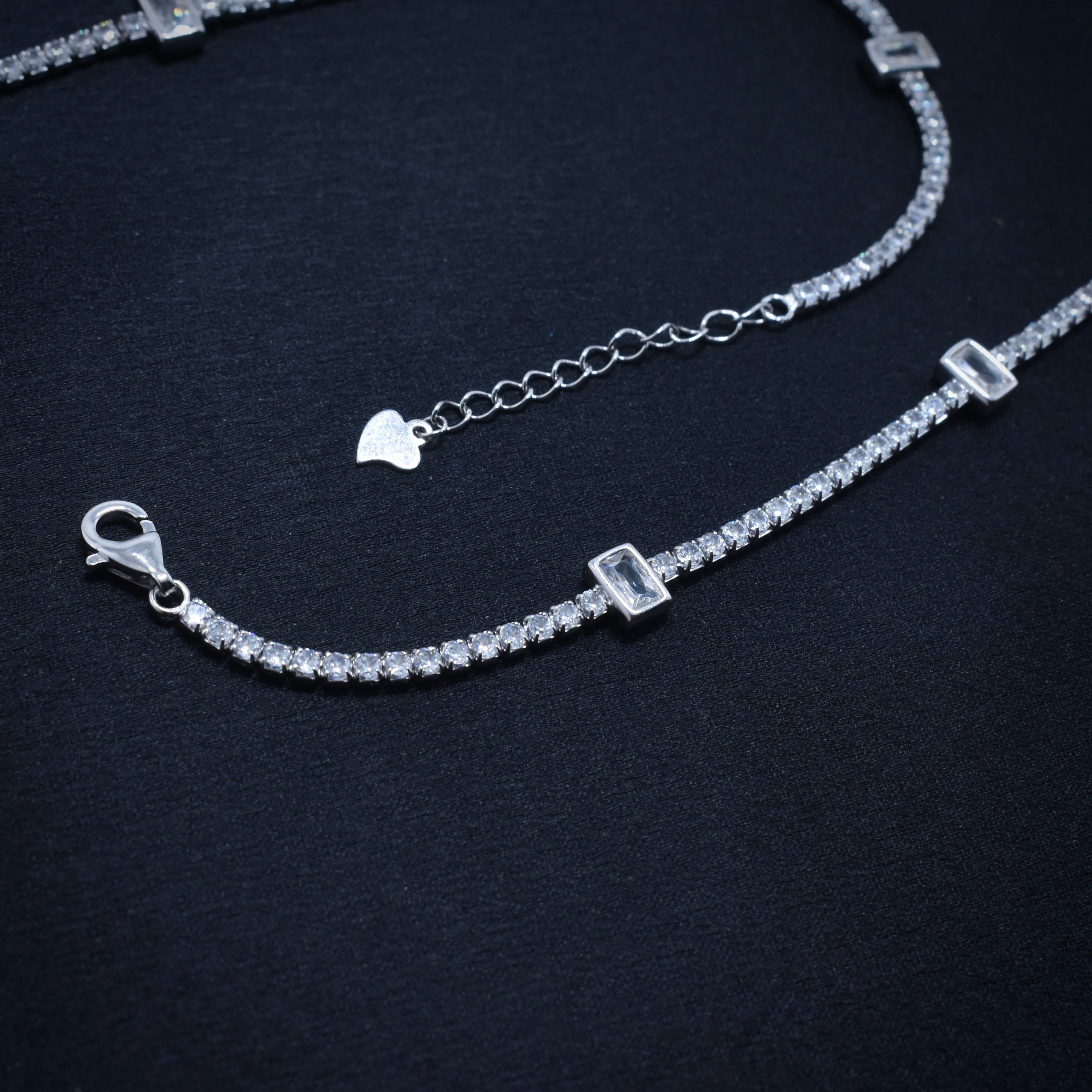 Rectangle Stone Silver Anklet