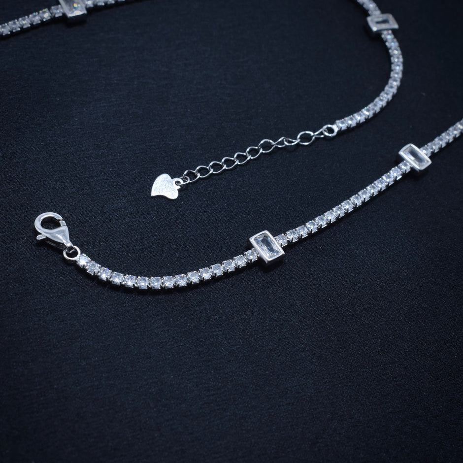 Rectangle Stone Silver Anklet