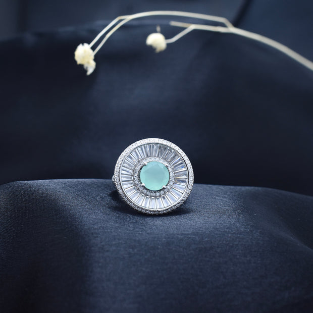 Silver Mint Halo Spark ring