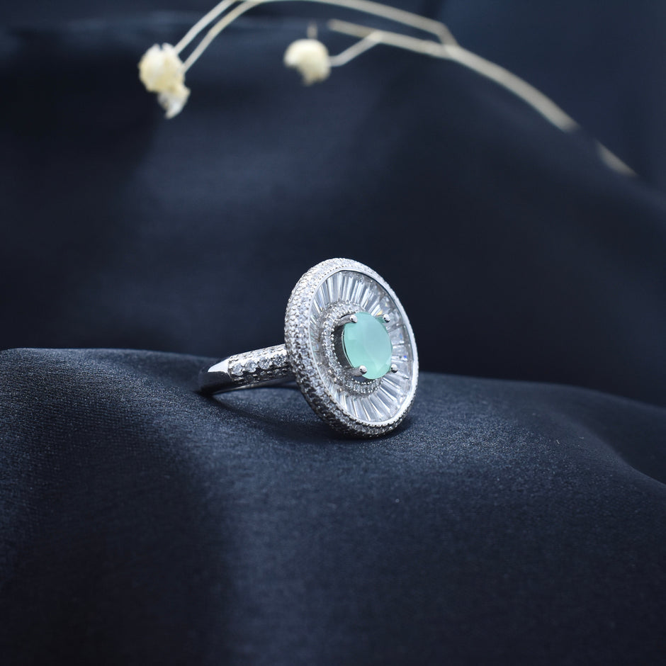 Silver Mint Halo Spark ring
