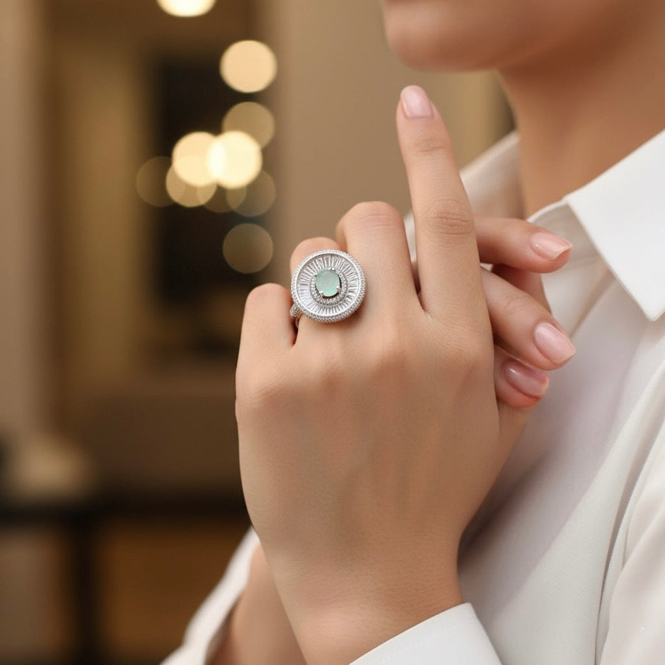 Silver Mint Halo Spark ring