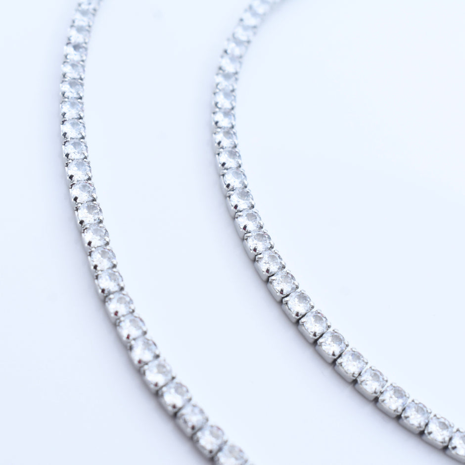 Double Row CZ Silver Anklet