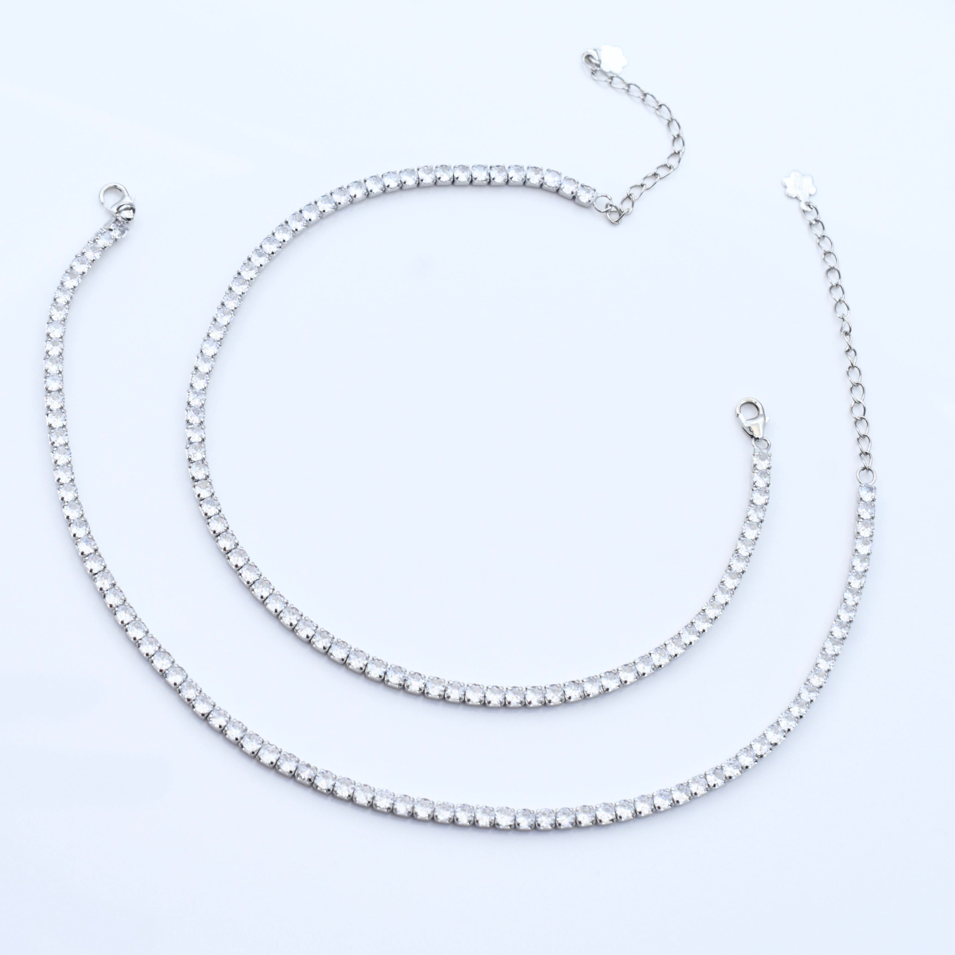 Double Row CZ Silver Anklet