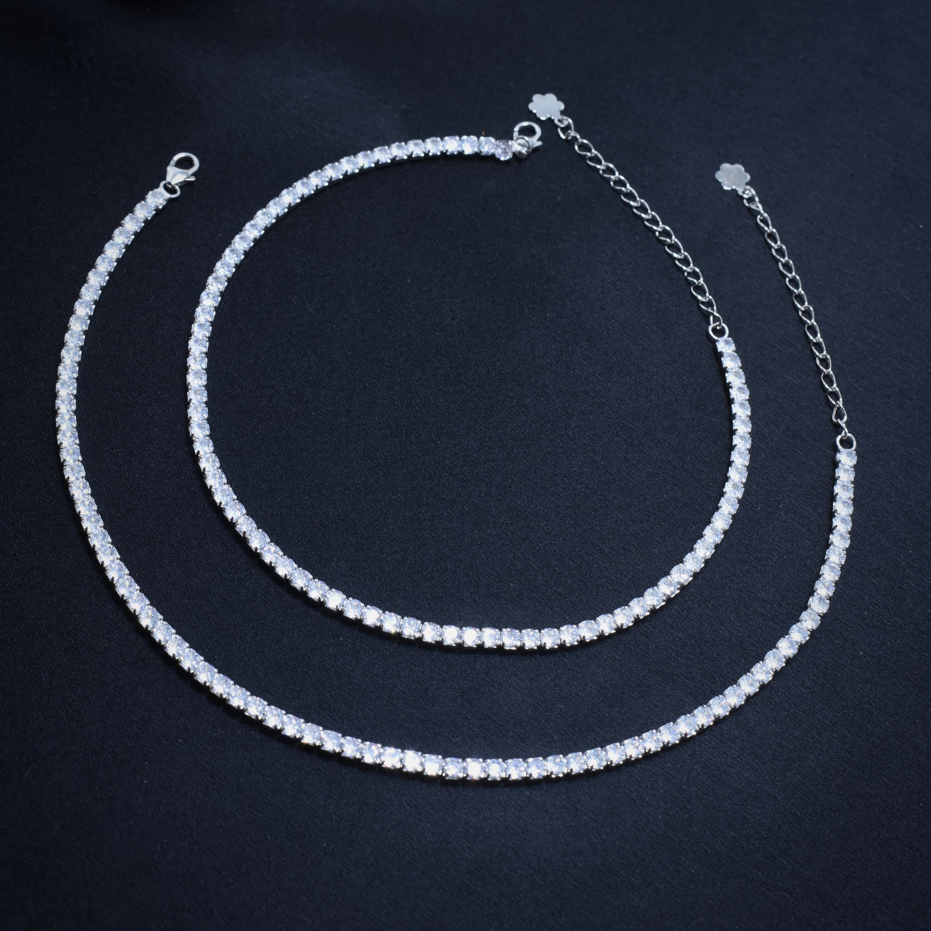 Double Row CZ Silver Anklet