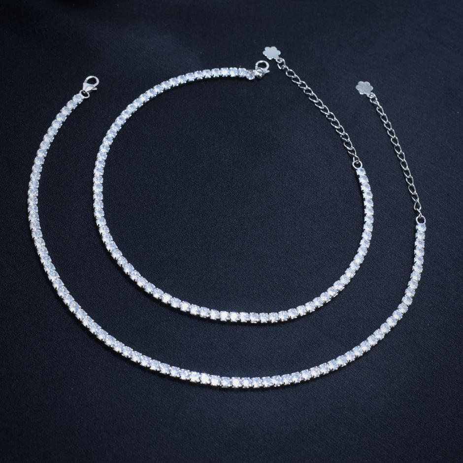 Double Row CZ Silver Anklet