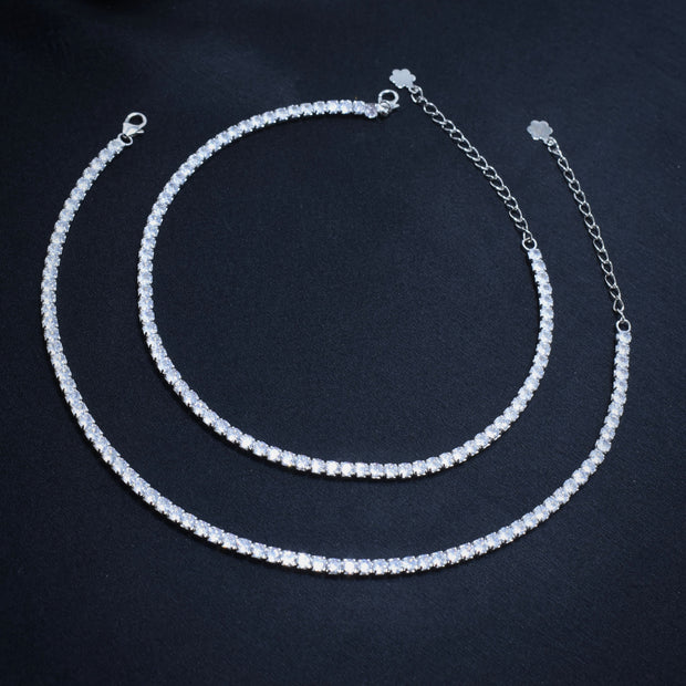 Double Row CZ Silver Anklet