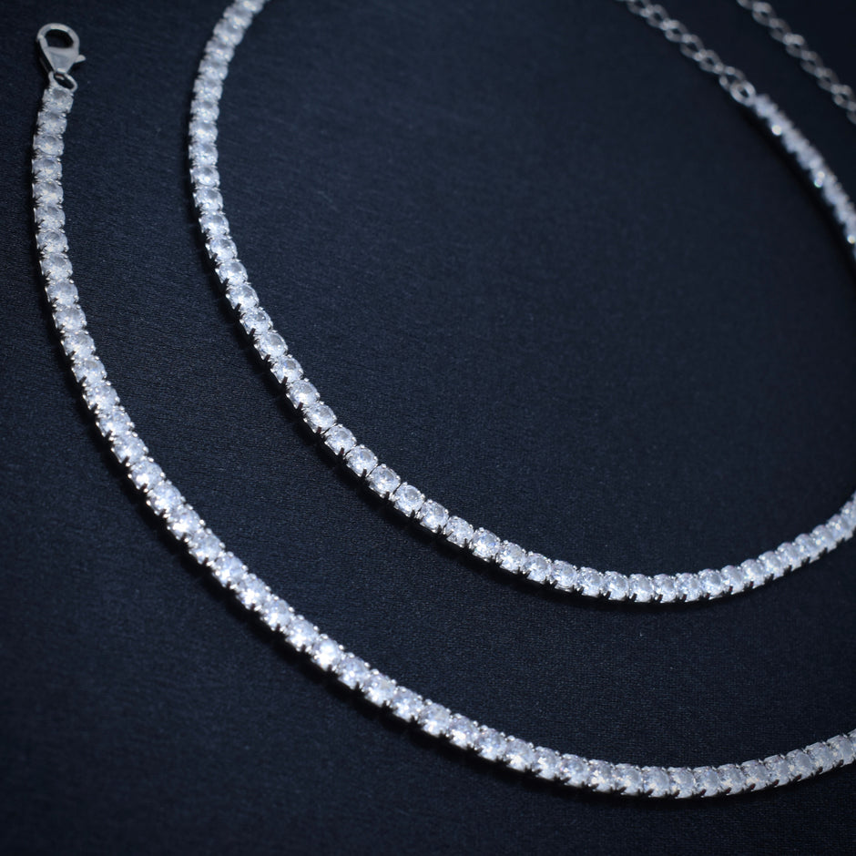 Double Row CZ Silver Anklet