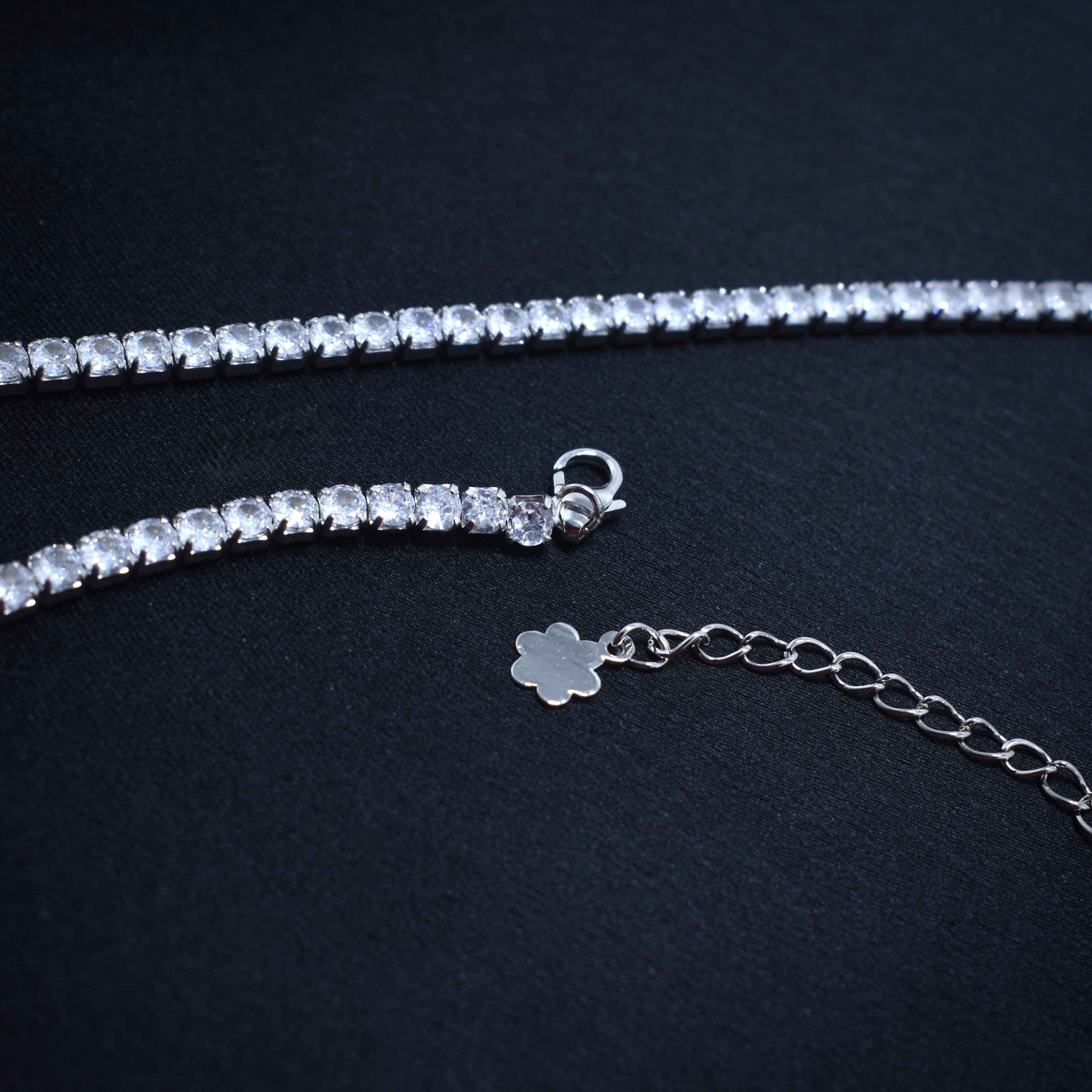 Double Row CZ Silver Anklet