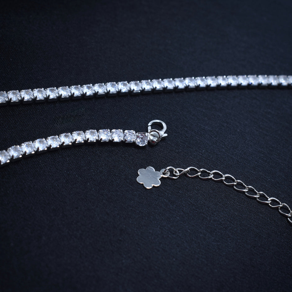 Double Row CZ Silver Anklet