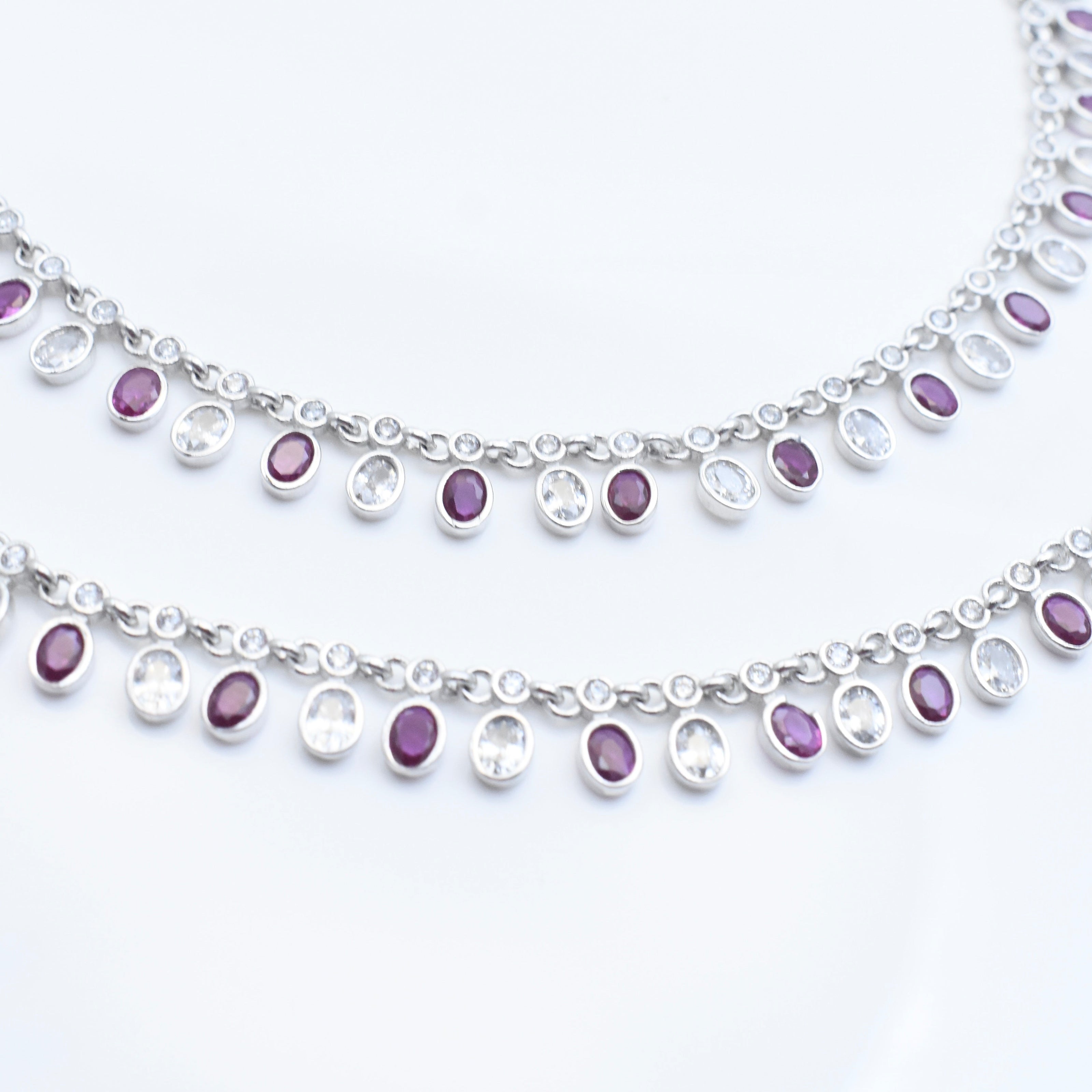 Dual Stone Charm Silver Anklet