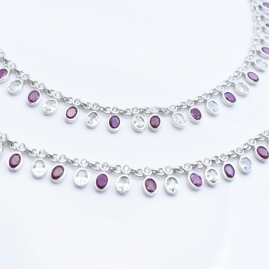 Dual Stone Charm Silver Anklet