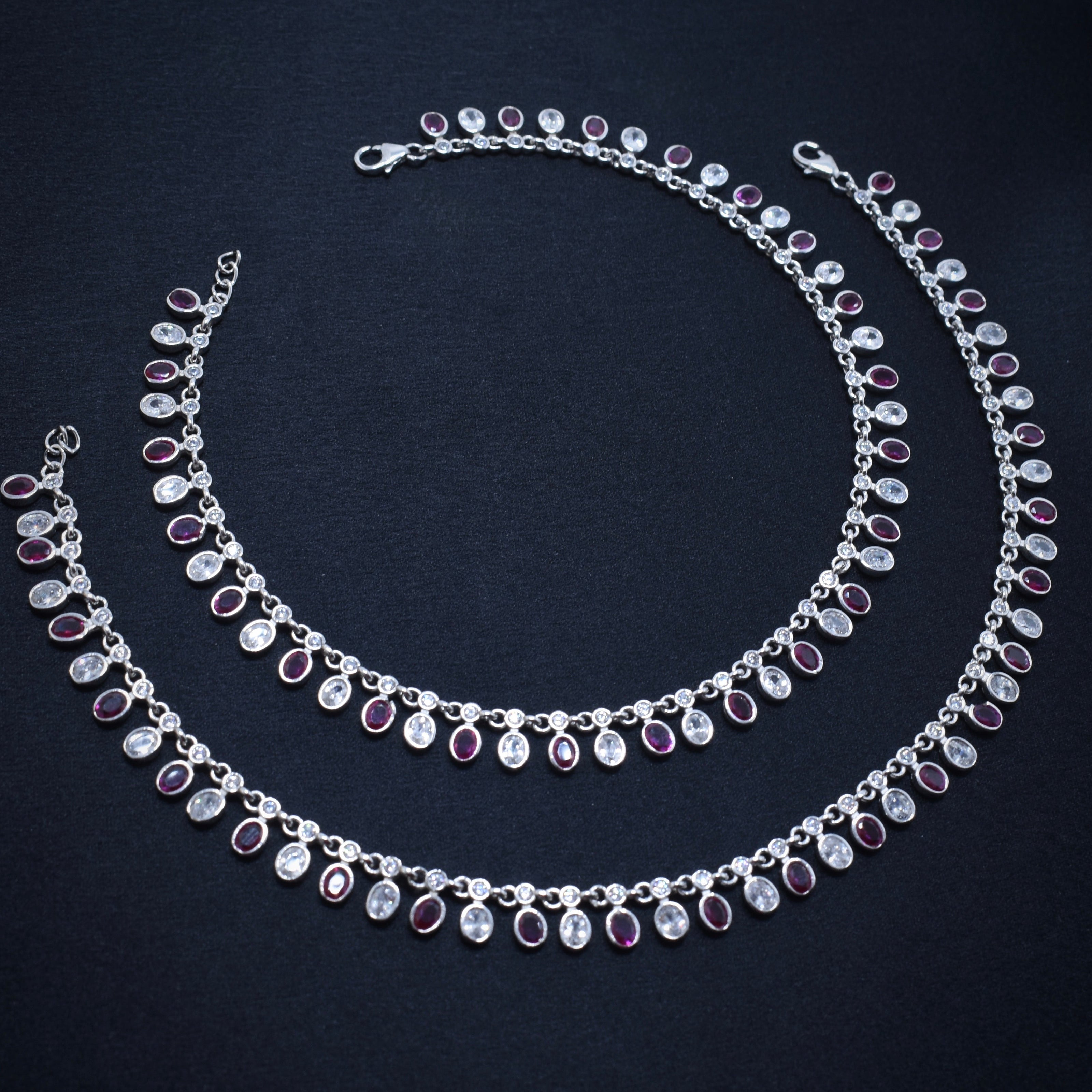 Dual Stone Charm Silver Anklet