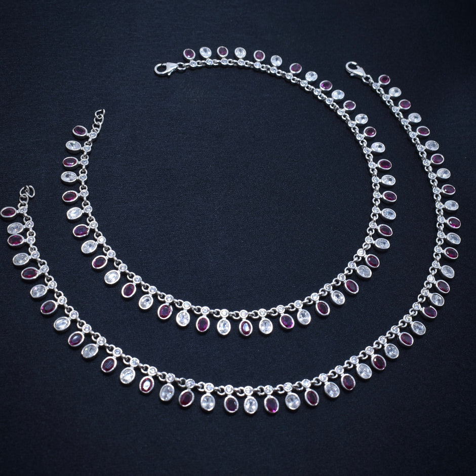 Dual Stone Charm Silver Anklet