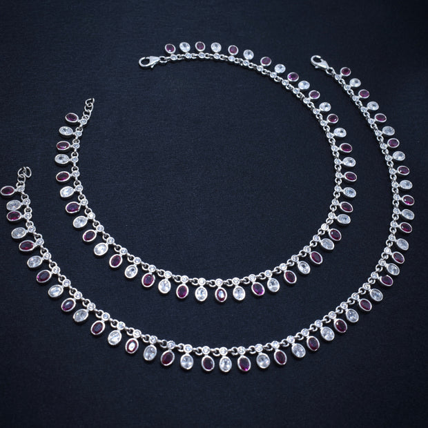 Dual Stone Charm Silver Anklet