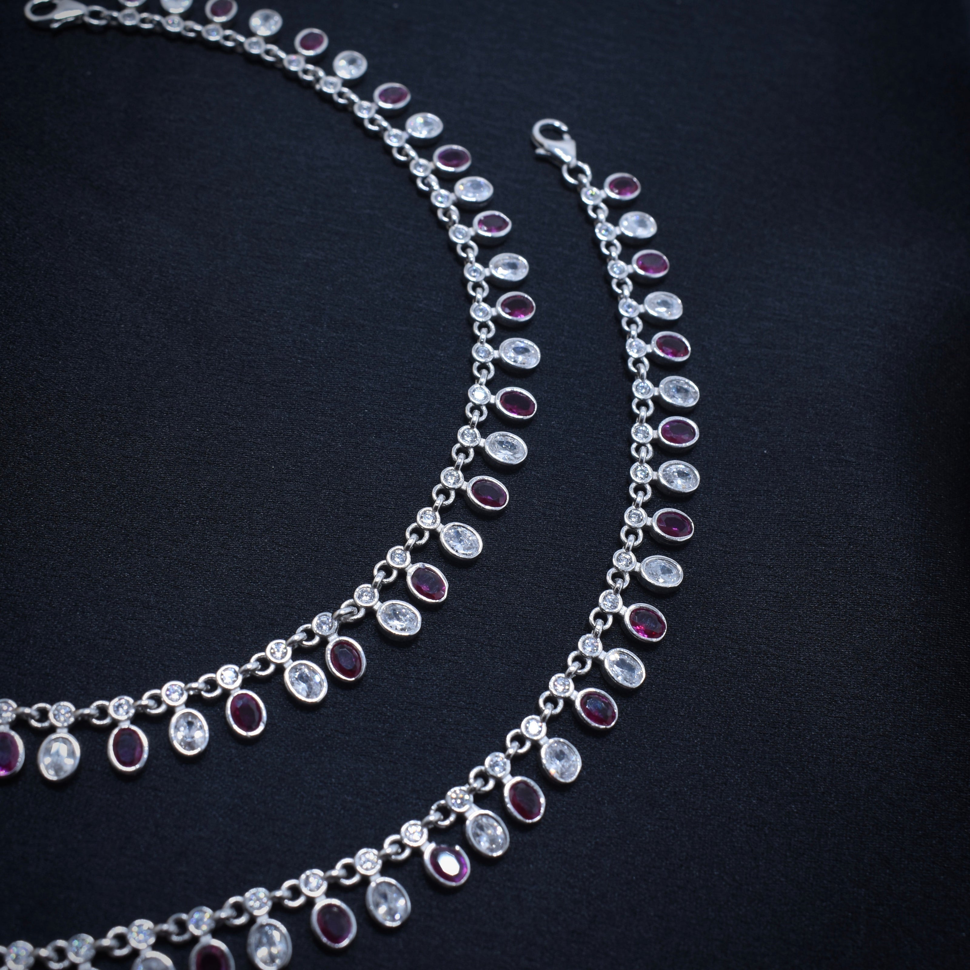 Dual Stone Charm Silver Anklet