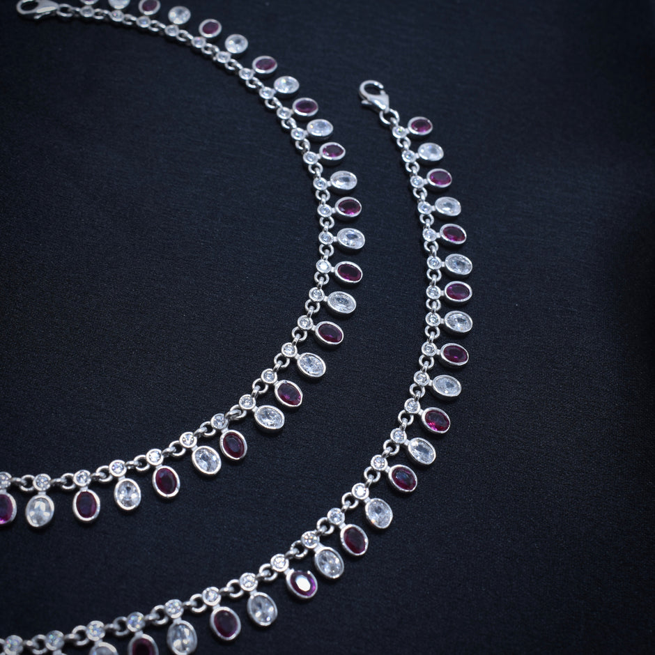 Dual Stone Charm Silver Anklet