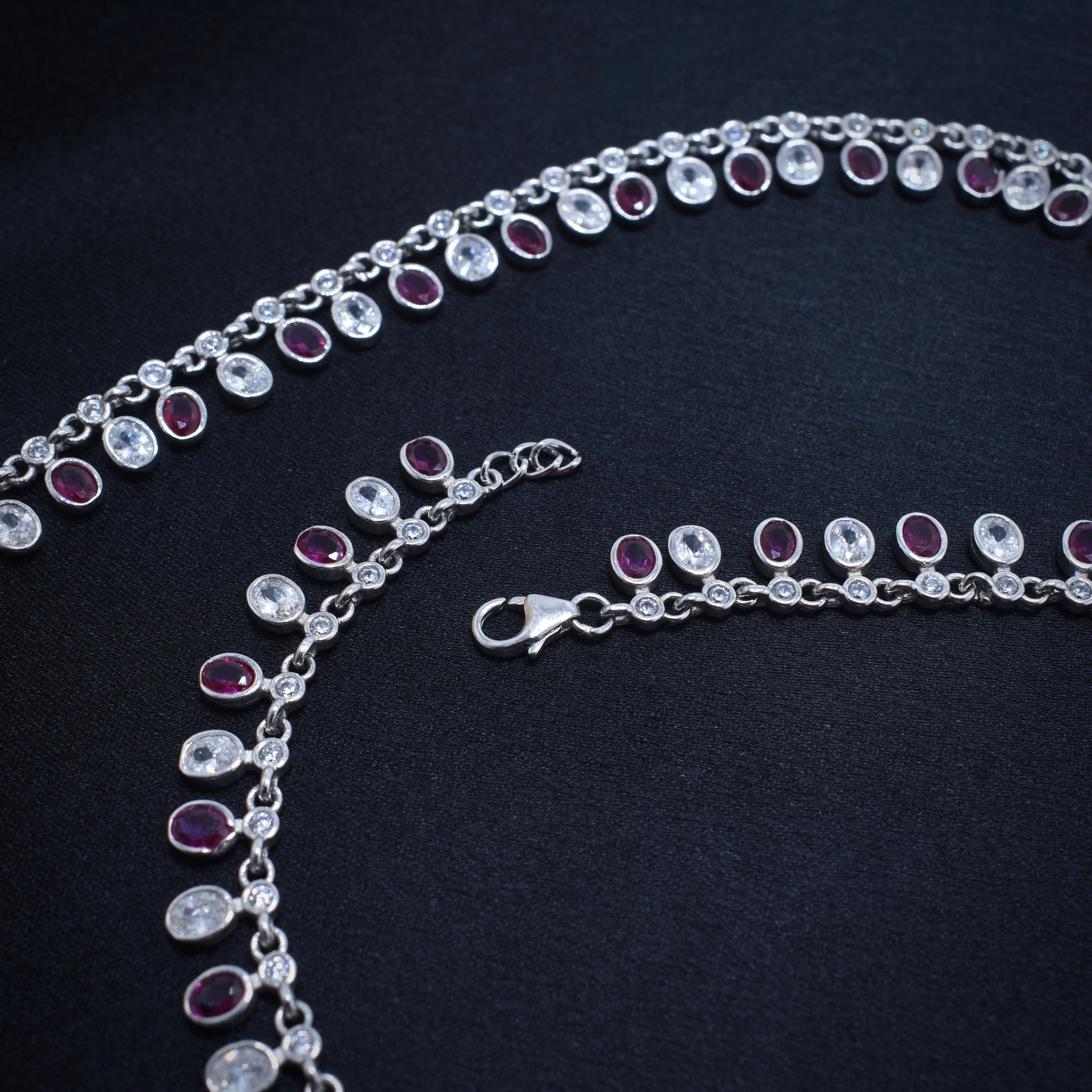 Dual Stone Charm Silver Anklet