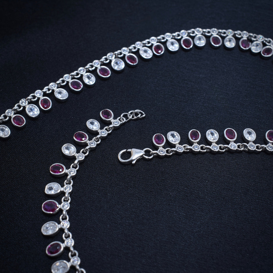 Dual Stone Charm Silver Anklet