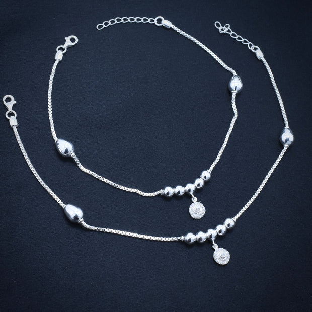 Teardrop Bead Sterling Silver Anklet with Charm