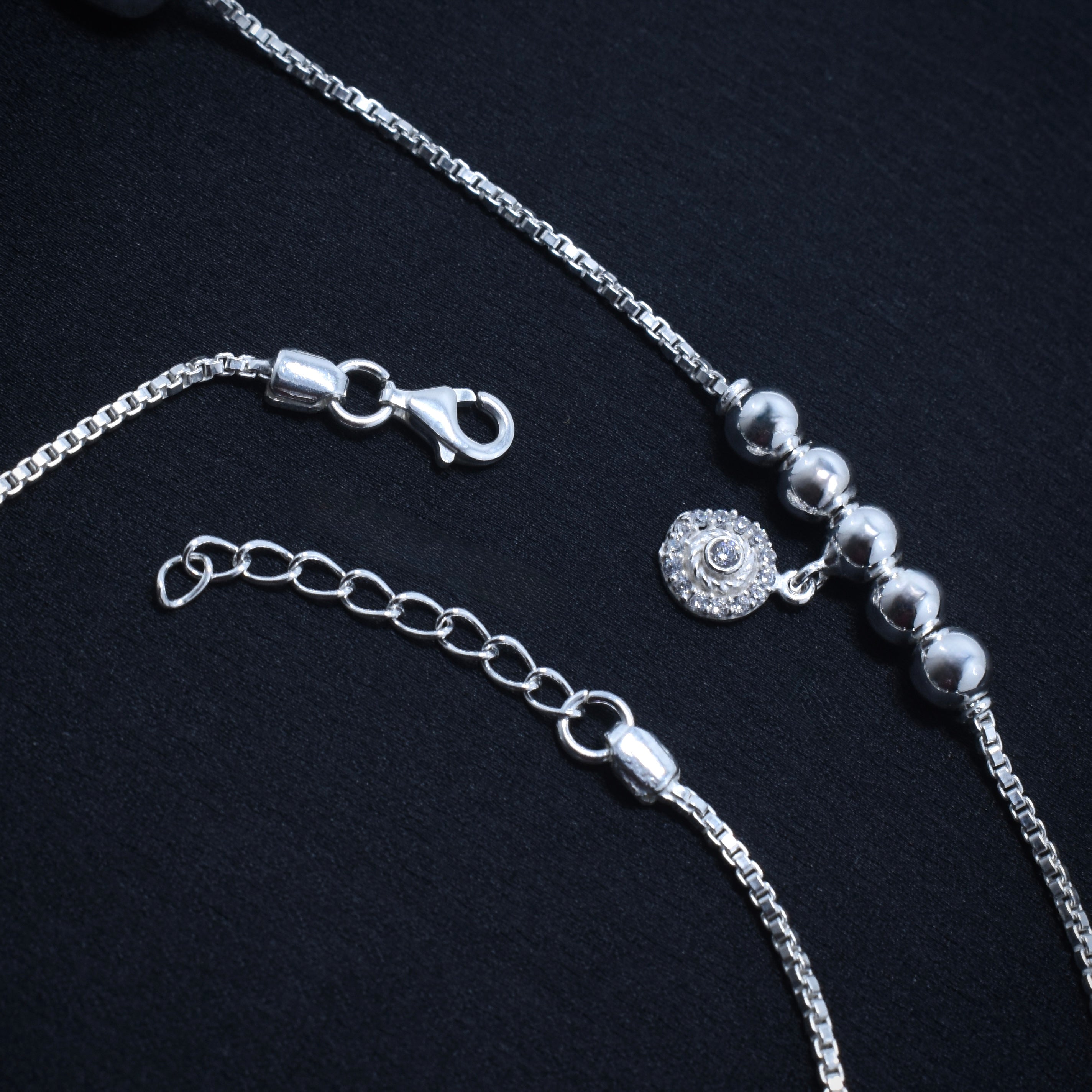 Teardrop Bead Sterling Silver Anklet with Charm
