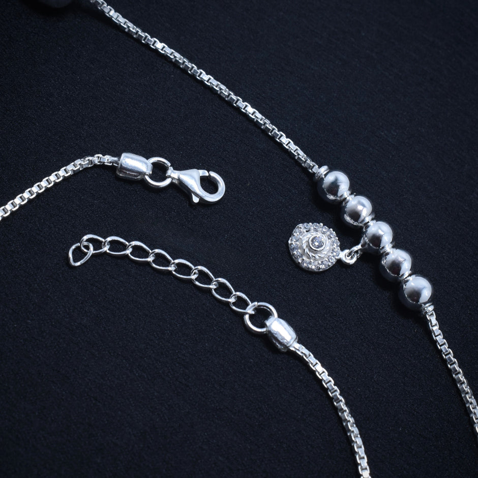 Teardrop Bead Sterling Silver Anklet with Charm