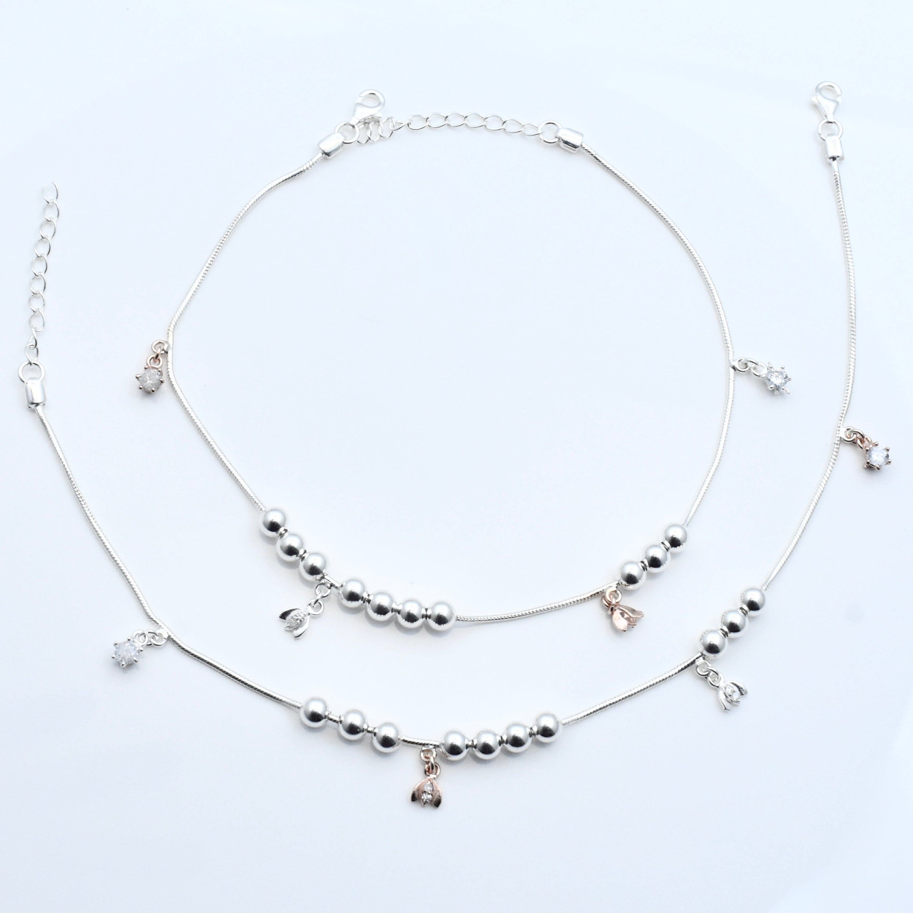 Floral Drop Silver Anklet