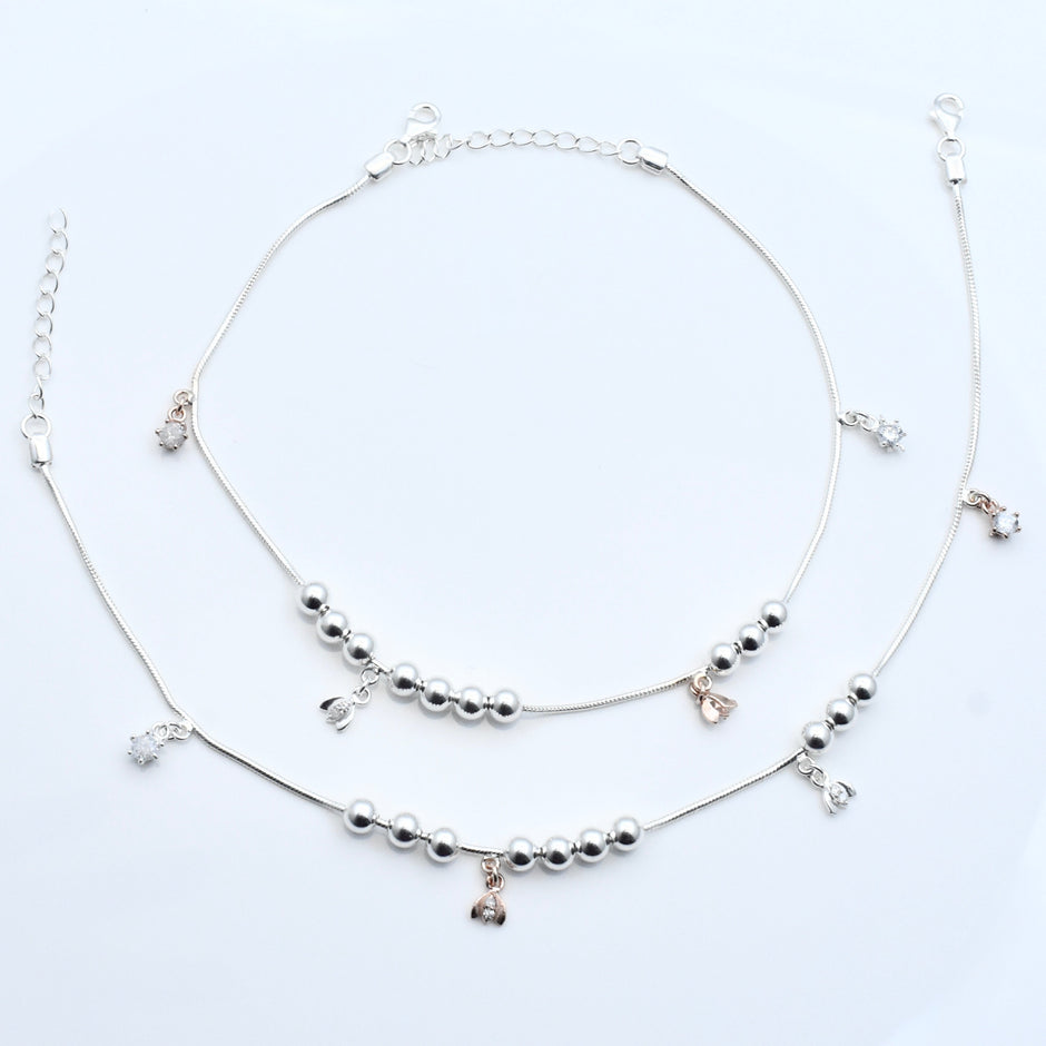 Floral Drop Silver Anklet