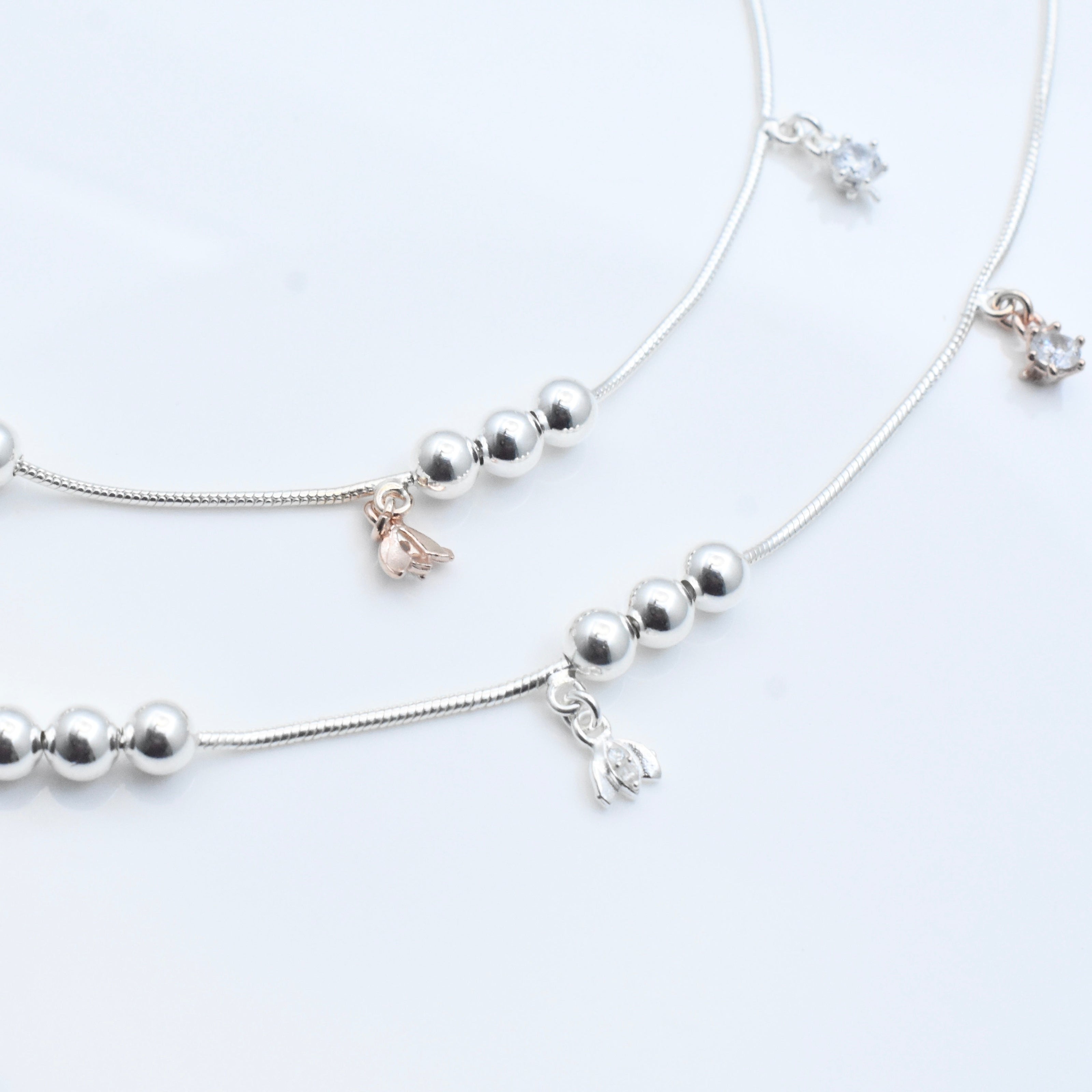 Floral Drop Silver Anklet